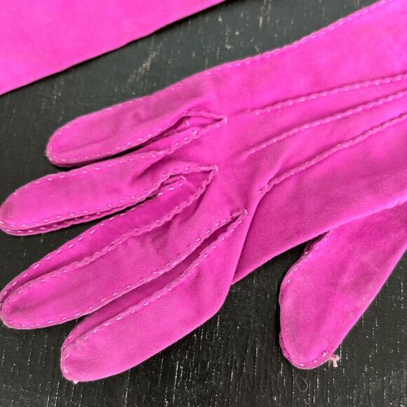 Vintage Pink Suede Gloves Size 6.5 Made in Argentina Opera Length - Picture 2 of 10